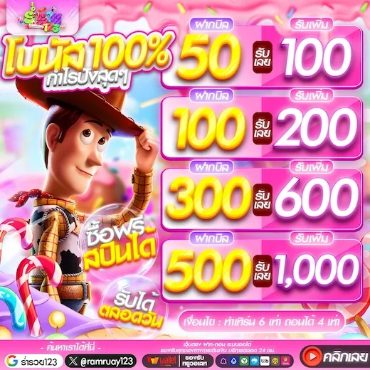 โบนัส 100% เทิร์นต่ำเพียง 6 เท่า
